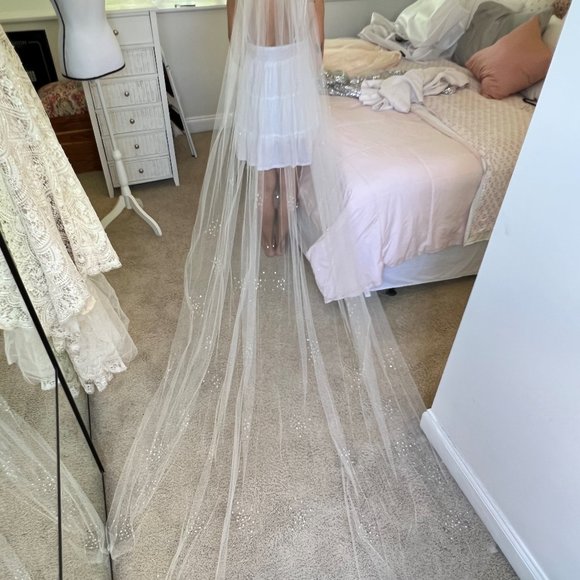 Custom Swarovski Crystal & Pearl Embellished, 9 Foot Cathedral Wedding Veil - Picture 1 of 5